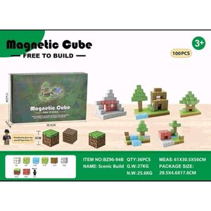 Minecraft-Style "Magnetic Cube - Free to Build" 3D Interactive Building Blocks Set (Ages 3+ Years)