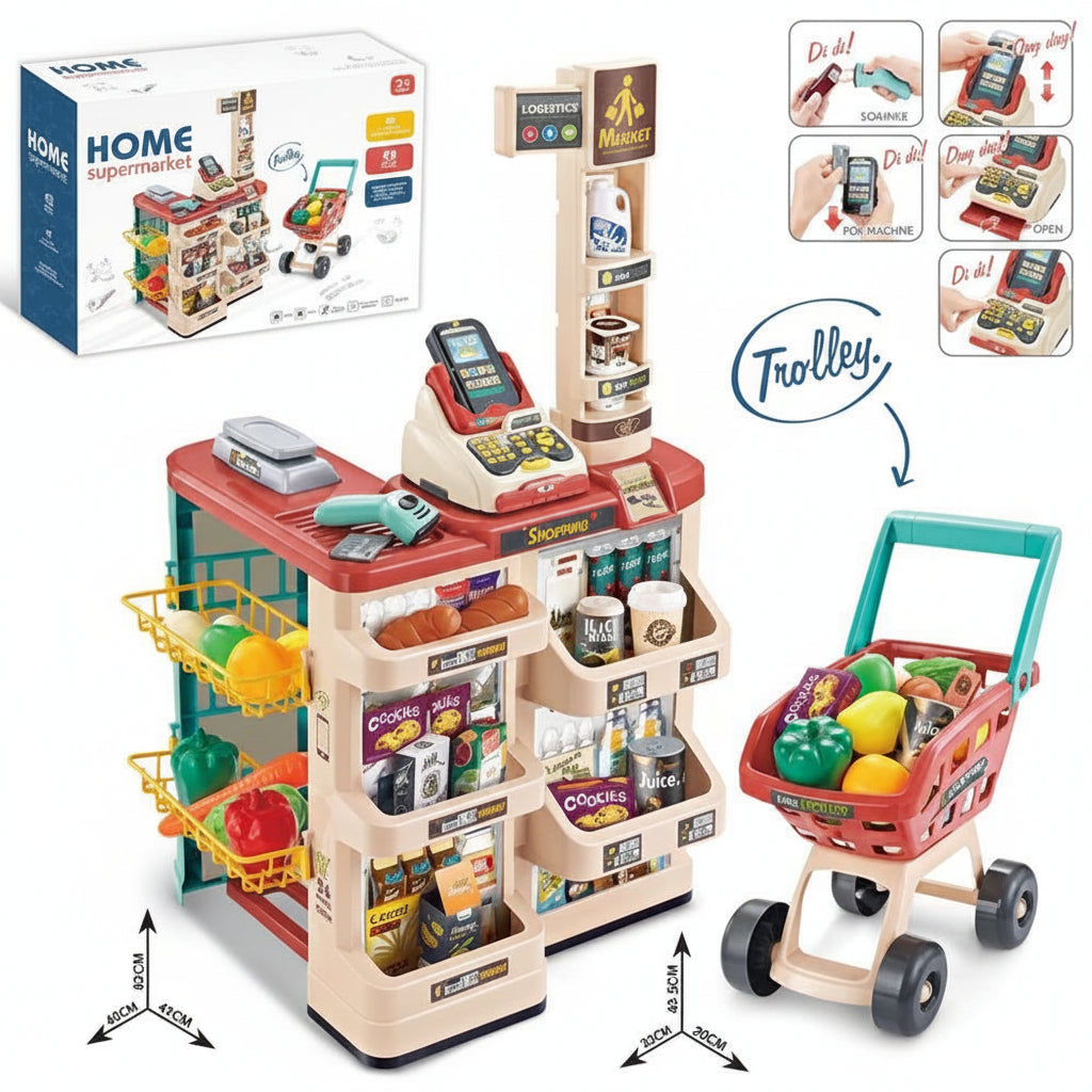48-Piece Supermarket Market Stall & Trolley Suite | Ages 3+ | Master Social Literacy & Financial Logic