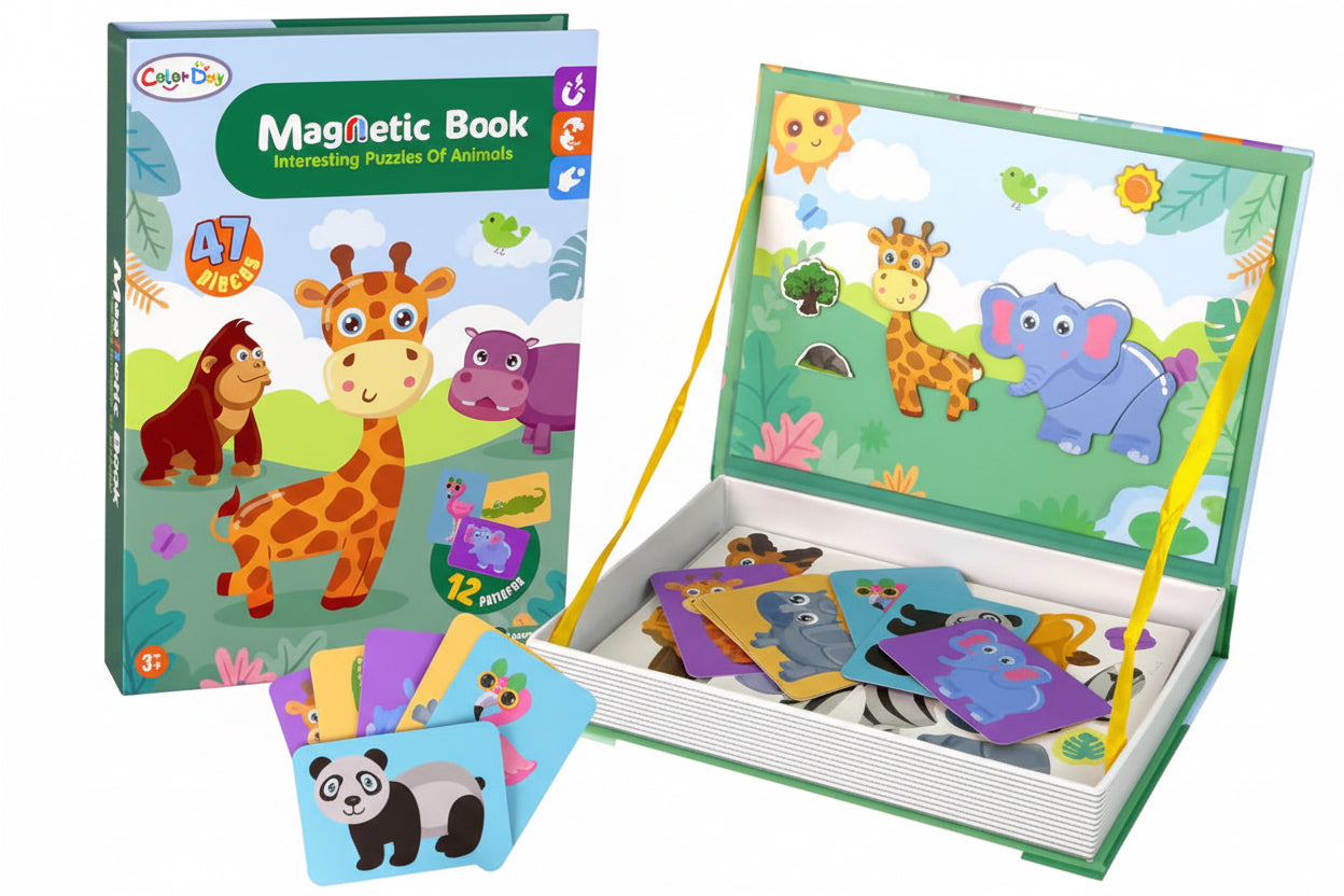 Magnetic Book for Kids – 47 Pieces Animal Puzzle Set (12 Animals)