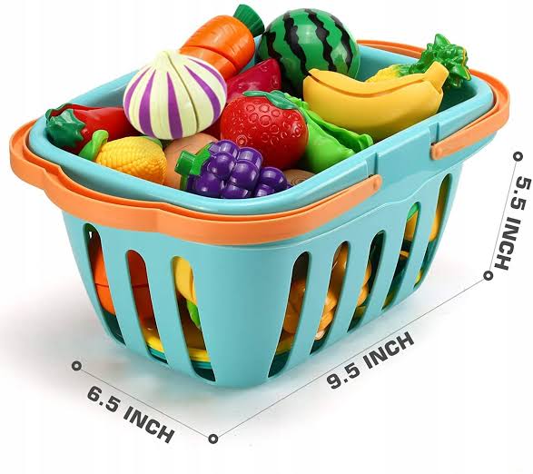 68-Piece Toddler Pretend Play Food Set with Cutting Tools & Grocery Basket