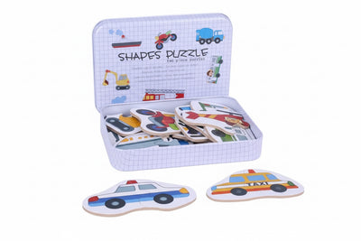 Wooden Transportation Shape Puzzle Set for Kids – Two-Piece Vehicles Puzzle