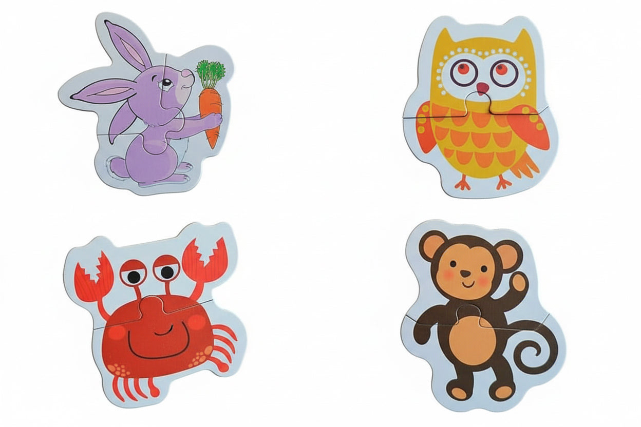 Wooden Animals Cartoon Puzzle Set– 24 Pieces Educational Animal & Shape Toy