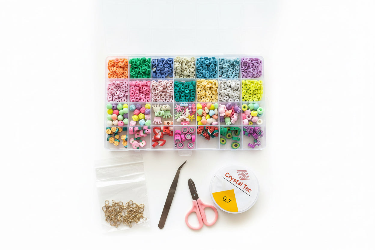 Clay Beads Jewelry Making Kit – 24 Colors DIY Bracelet & Necklace Craft Set No 1