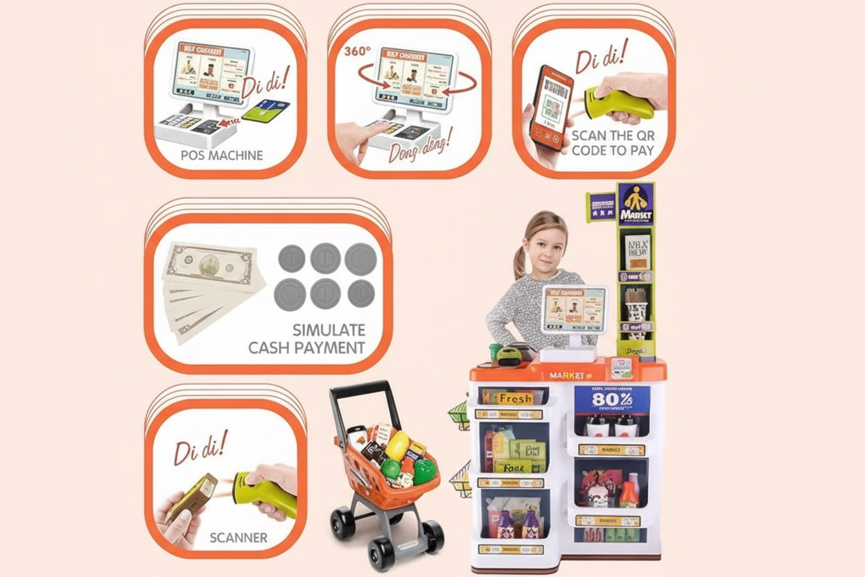 Home Supermarket And Cashier toy 60 pieces( Sounds and Lights)