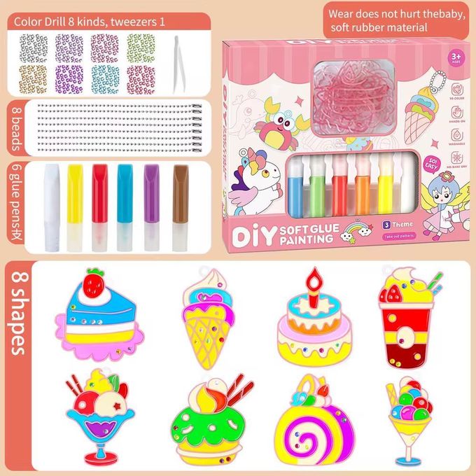 DIY "Soft Glue Painting" No-Bake Air-Dry Craft Kit with Molds & Peelable Keychains (3 Themes / Ages 3+)