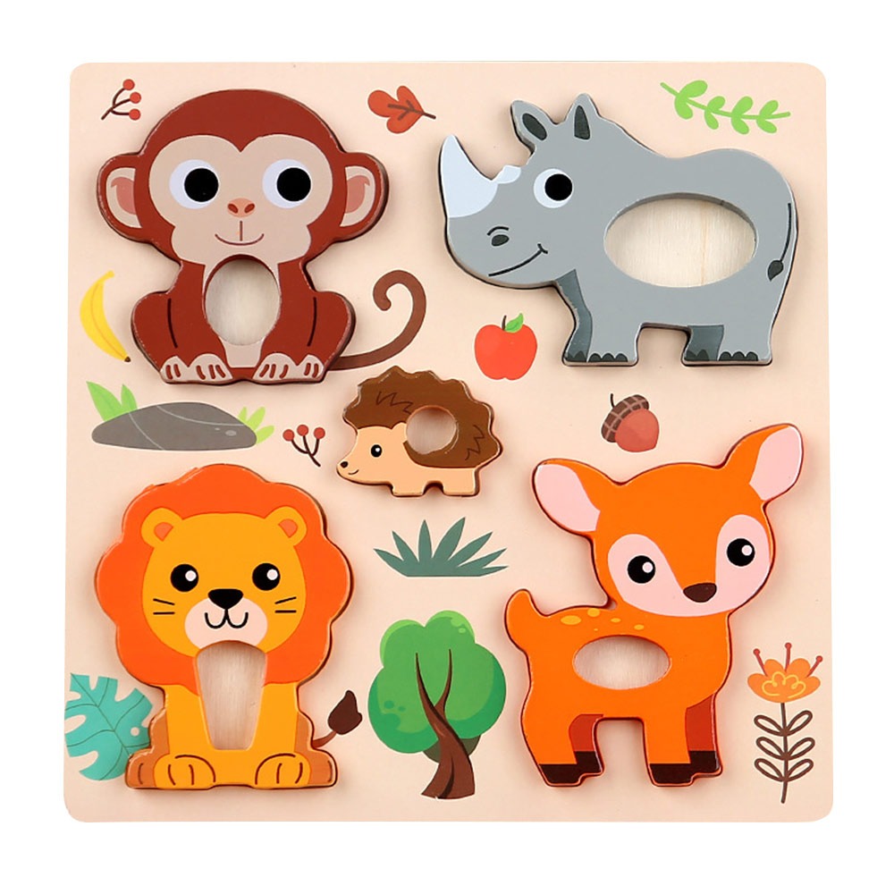 Montessori Cute Animals Wooden Educational Puzzle Set for Babies & Toddlers (Ages 1-3 Years)