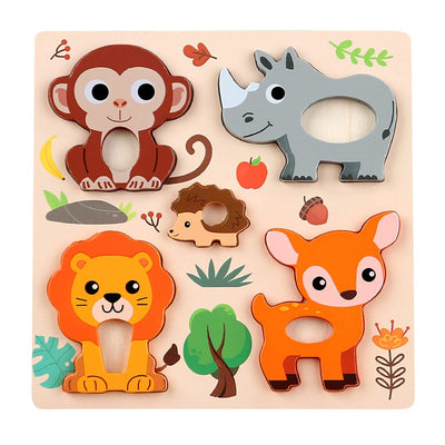 Montessori Cute Animals Wooden Educational Puzzle Set for Babies & Toddlers (Ages 1-3 Years)