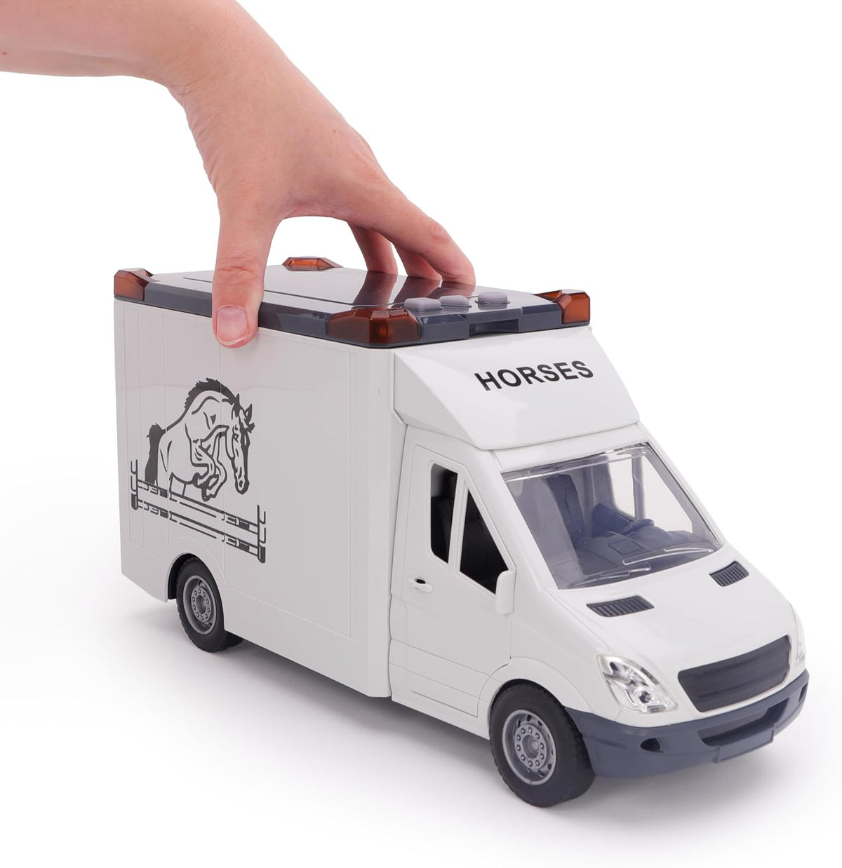 Interactive Friction-Powered "Horse Transporter" Van Toy with Realistic Horse Figure, Lights & Sound Effects (Ages 3+)
