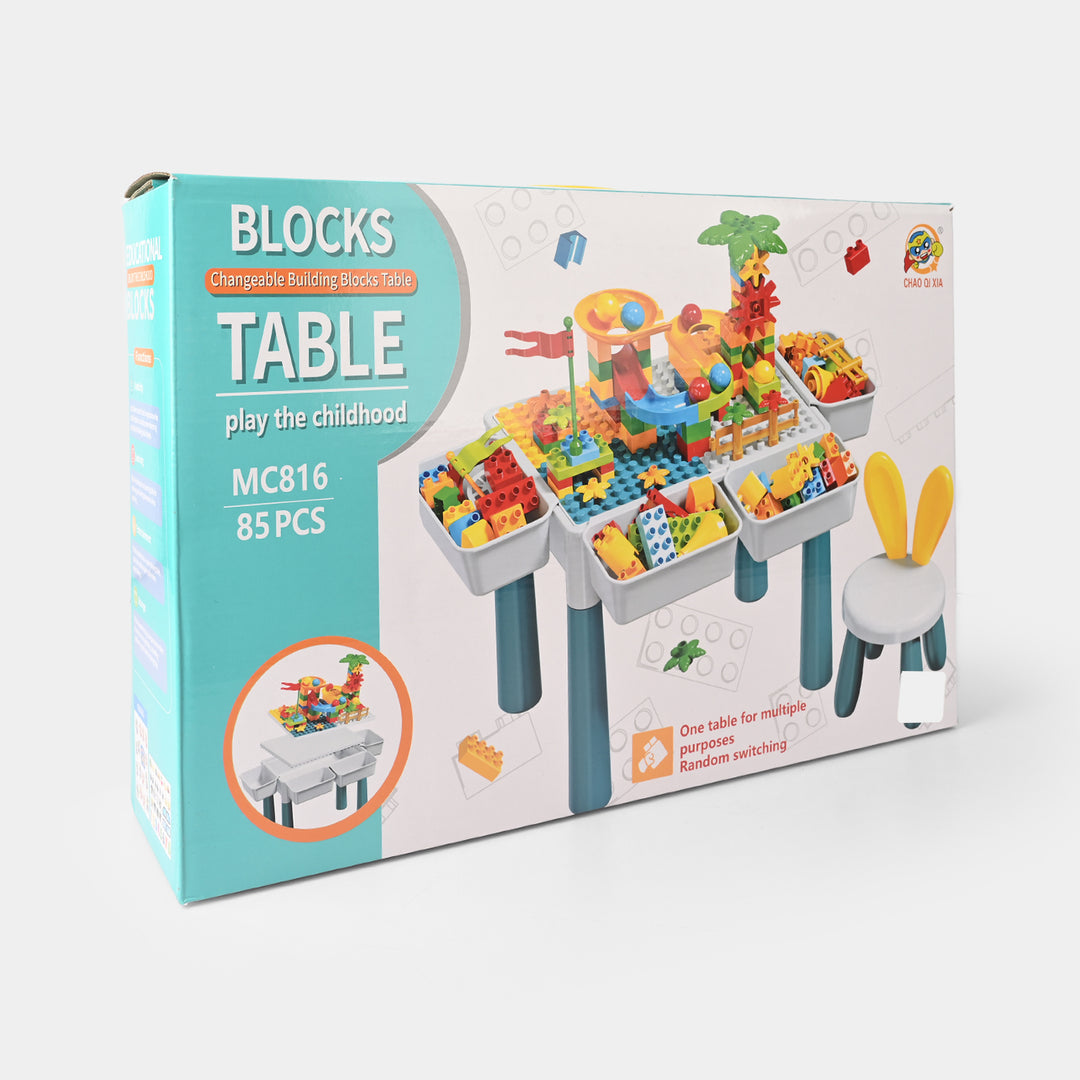 Multi-Functional Building Blocks Activity Table Set – 85-Piece Marble Run & Construction Station