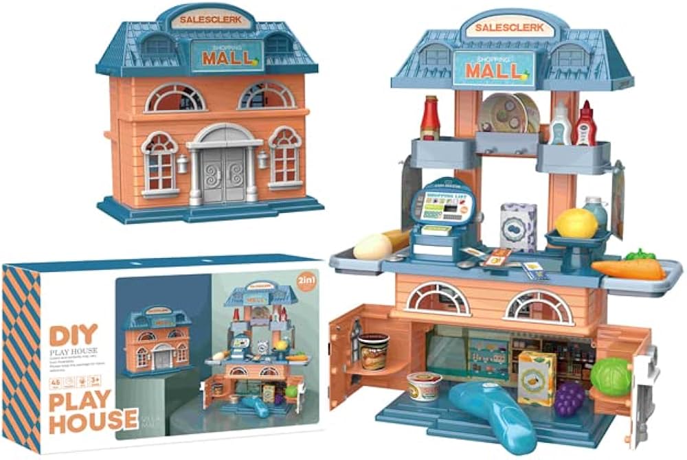 2-in-1 Kids Supermarket Play House – Salesclerk Mall Role Play Set
