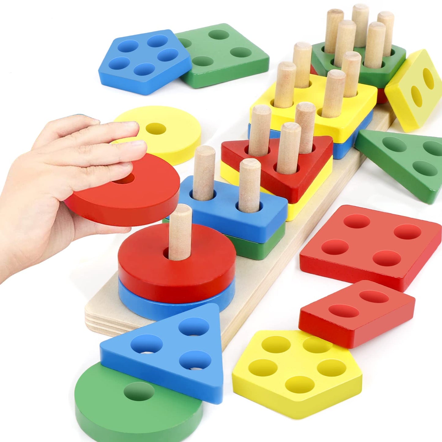 Wooden Geometric Shapes Sorting And Stacking Montessori toy