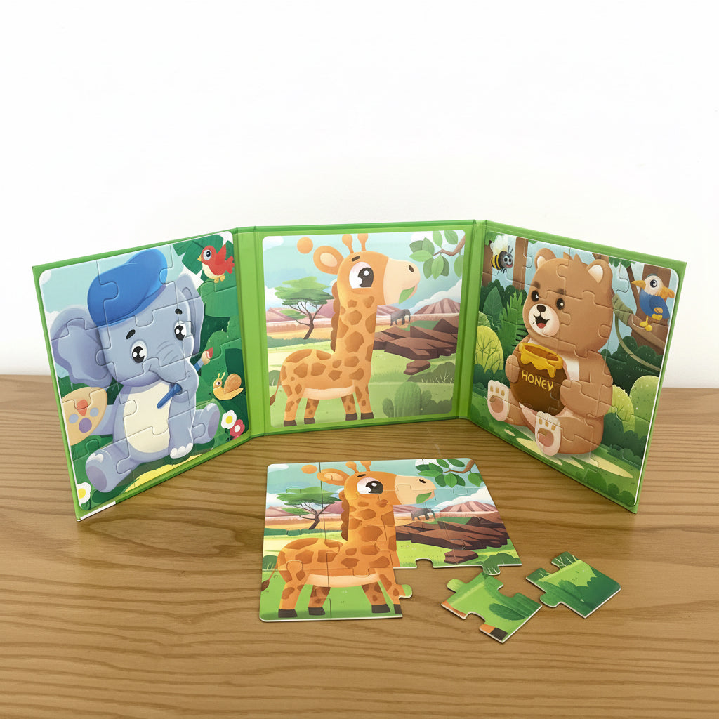 Zoo Animals' Magnetic Step-by-Step Puzzle – 3-in-1 Leveled Learning Book