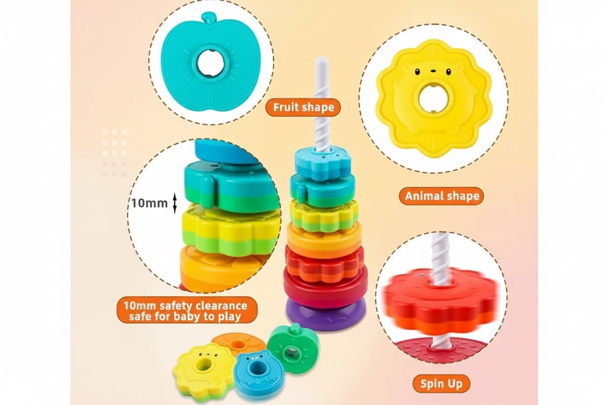 Grow Up Spinning Stacking Toy – Colorful Ring Spinner for Toddlers 12M+