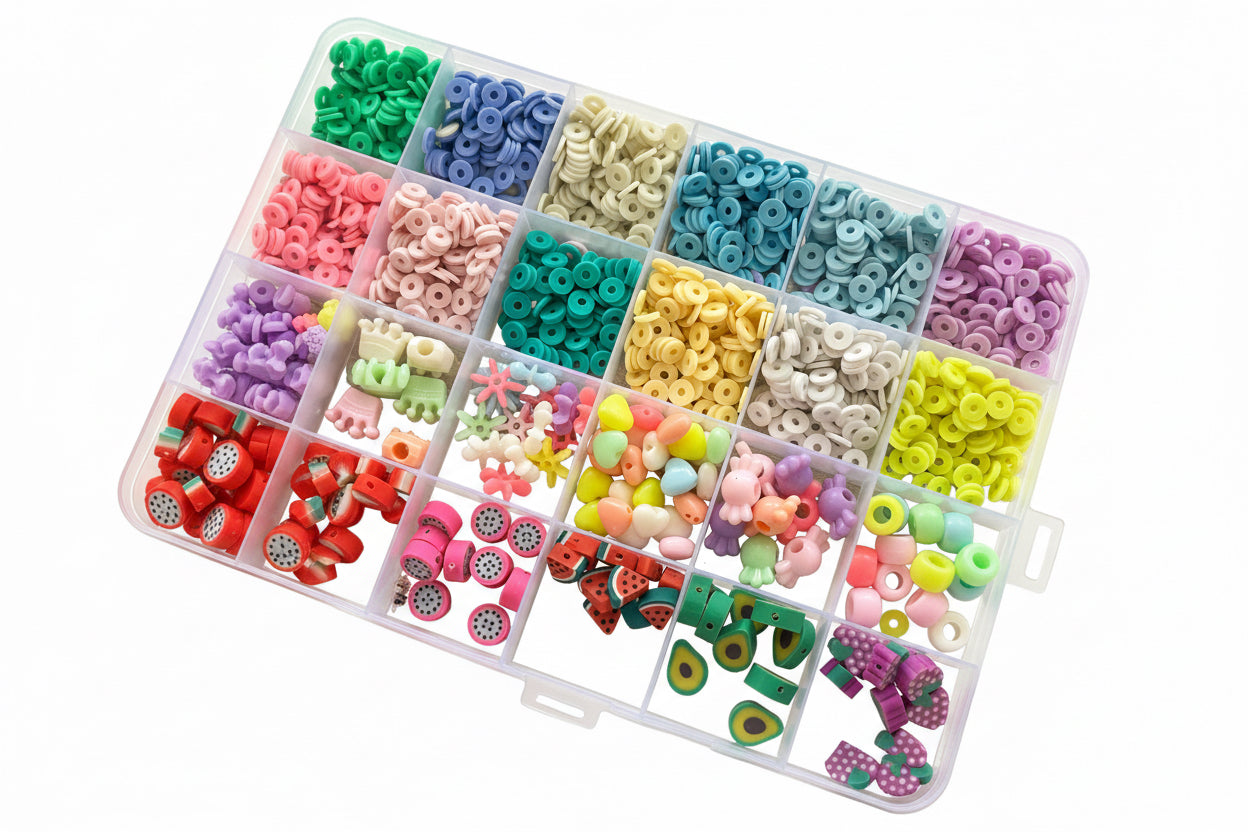 Clay Beads Jewelry Making Kit – 24 Colors DIY Bracelet & Necklace Craft Set No 1