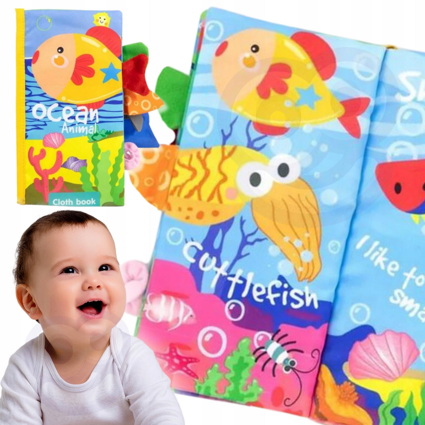 3D Baby Cloth Book – Ocean Animals Sensory Soft Book (6 Pages, Blue)