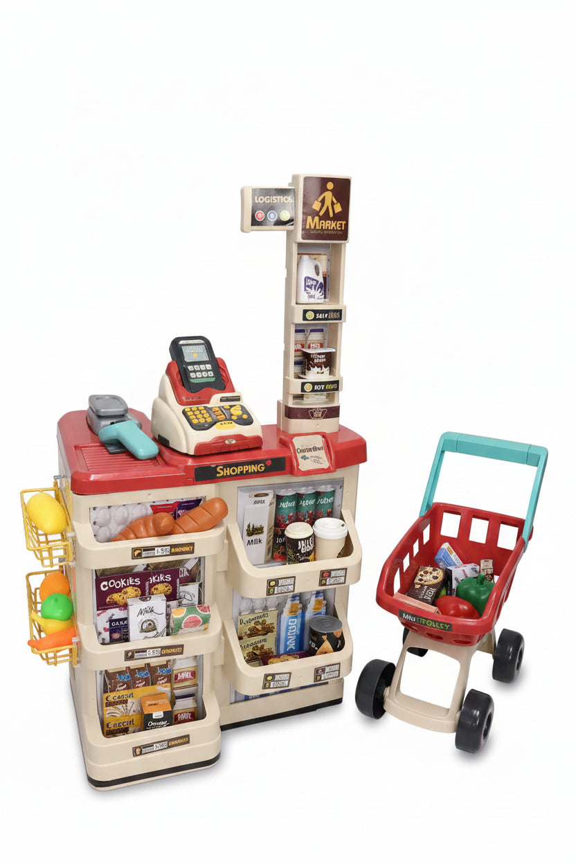 48-Piece Supermarket Market Stall & Trolley Suite | Ages 3+ | Master Social Literacy & Financial Logic