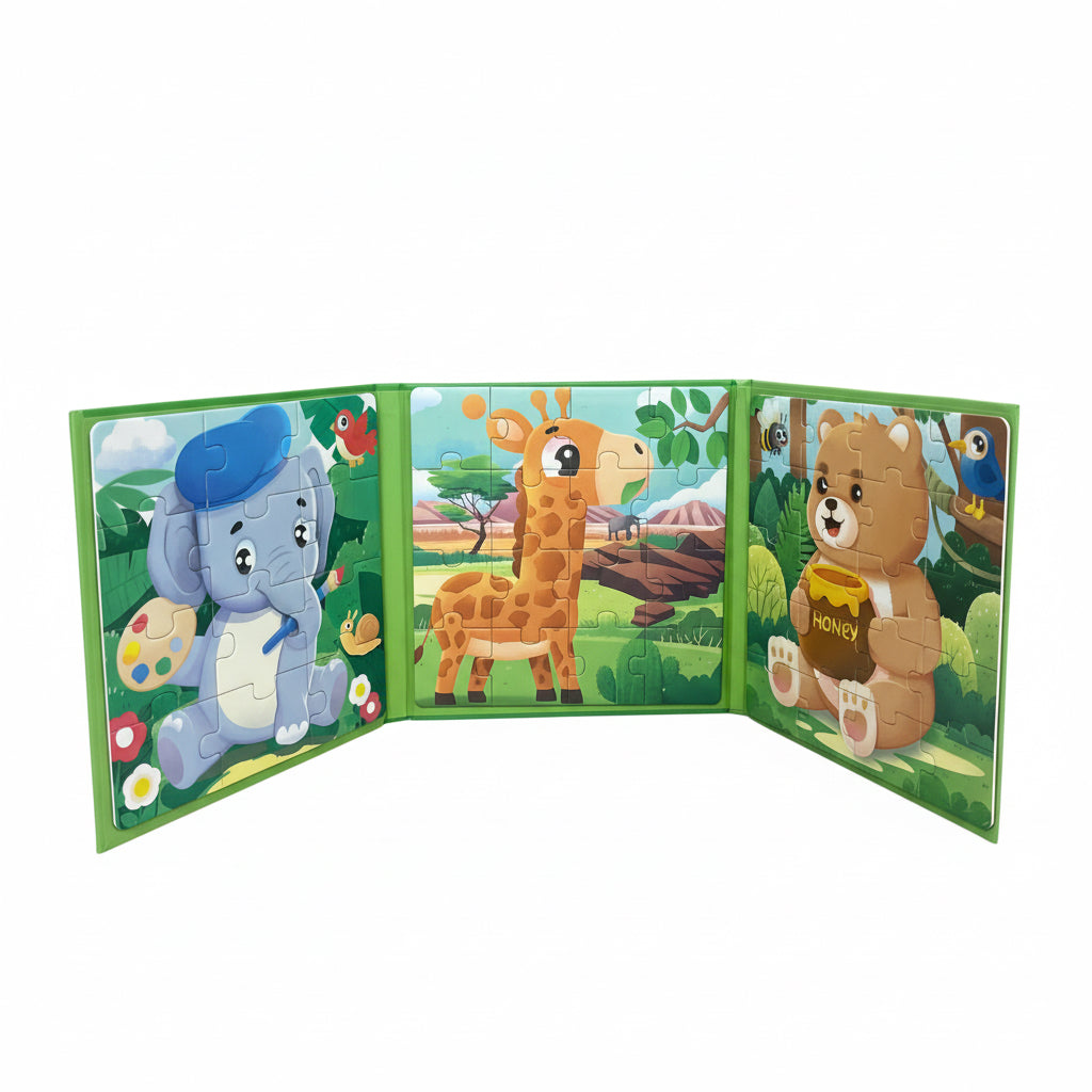 Zoo Animals' Magnetic Step-by-Step Puzzle – 3-in-1 Leveled Learning Book