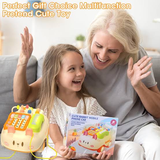 Cute Rabbit Mobile Phone Car Ages 1+ Interactive Sound Toy Gift For Kids