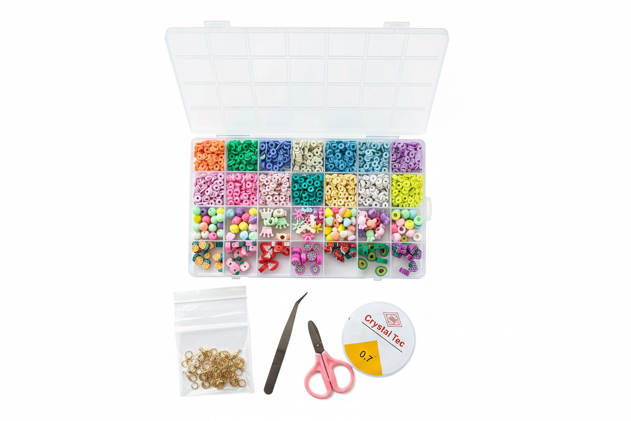Clay Beads Jewelry Making Kit – 24 Colors DIY Bracelet & Necklace Craft Set No 1