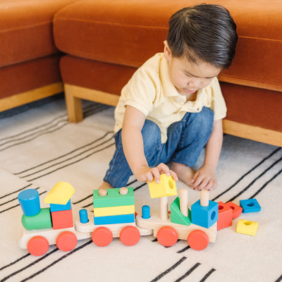 3-Section Geometric Shapes Train – Deluxe Wooden Pull-Along Set