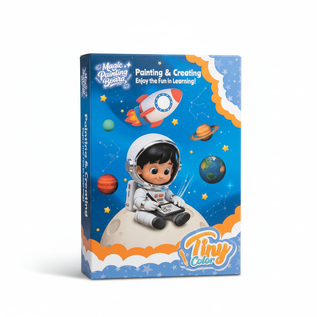 Magic Painting Board" 8.5-Inch Educational LCD Writing Tablet with 20 Double-Sided Learning Cards (Space Astronaut Edition / Ages 3+)