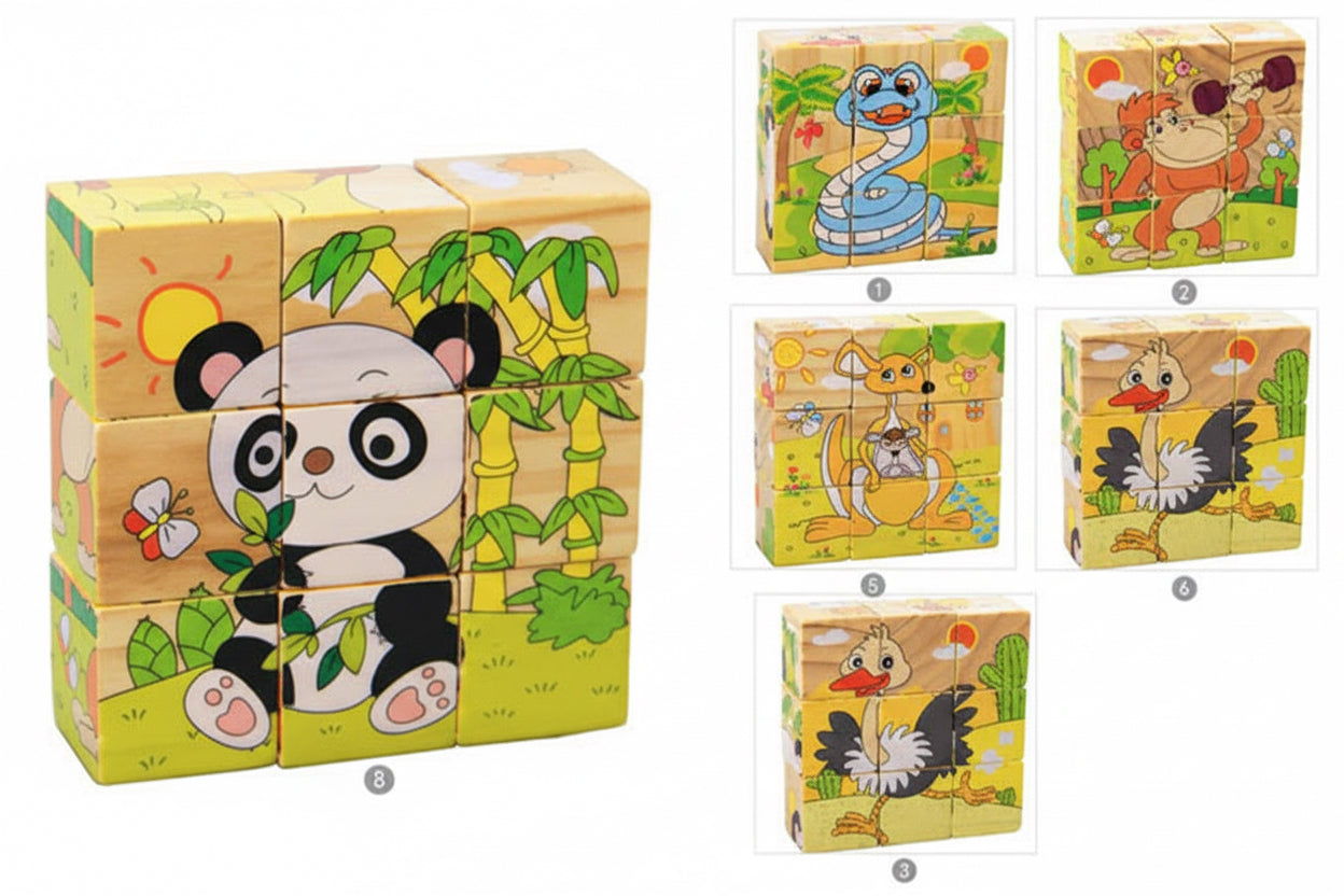 Animals Cube Puzzle – 9-Piece Wooden Block Puzzle (Ages 2+)