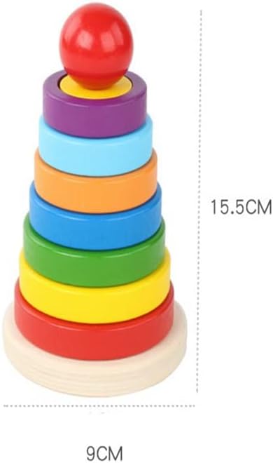 2-in-1 Wooden Rainbow Stacking Rings & Geometric Shape Sorter Tower Toy (Ages 18M+)