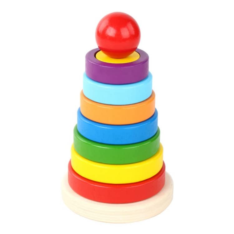 2-in-1 Wooden Rainbow Stacking Rings & Geometric Shape Sorter Tower Toy (Ages 18M+)