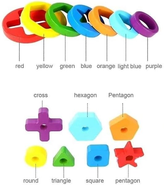 2-in-1 Wooden Rainbow Stacking Rings & Geometric Shape Sorter Tower Toy (Ages 18M+)