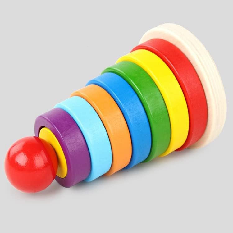 2-in-1 Wooden Rainbow Stacking Rings & Geometric Shape Sorter Tower Toy (Ages 18M+)