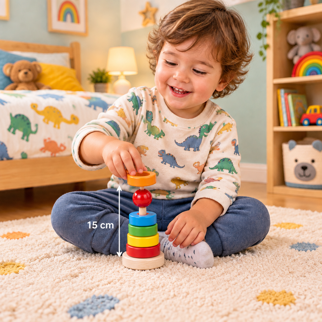 2-in-1 Wooden Rainbow Stacking Rings & Geometric Shape Sorter Tower Toy (Ages 18M+)