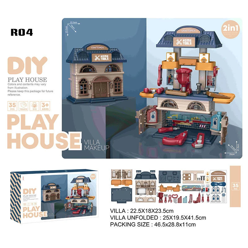 2-in-1 Kids Tool Workshop Play House – DIY Craftsman Home Tools Set