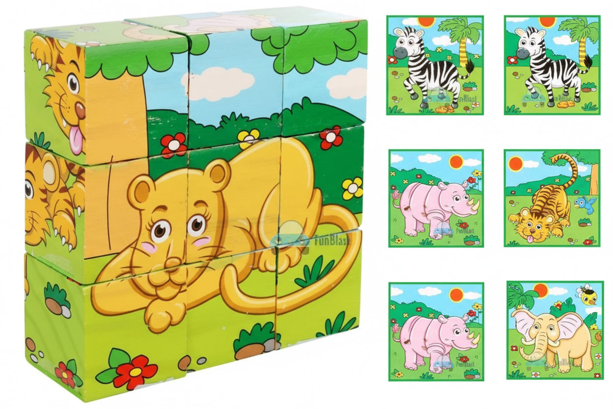 Animals Cube Puzzle – 9-Piece Wooden Block Puzzle (Ages 2+)