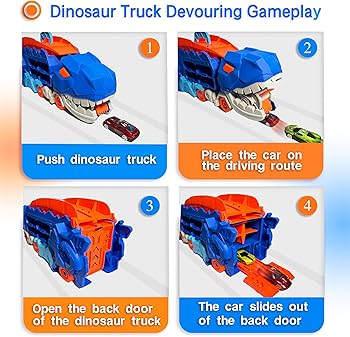 Dinosaur Transporter Truck & Transforming Race Track Set for Kids (Ages 3â€“6)
