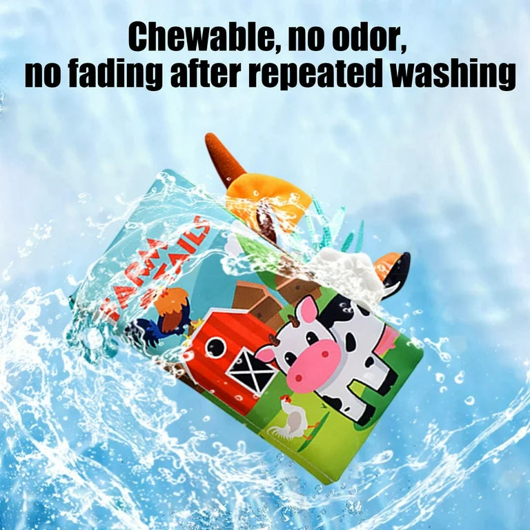 Farm Animals Soft Cloth Book for Babies – Sensory Tails & Sound Buttons (0–36 Months)