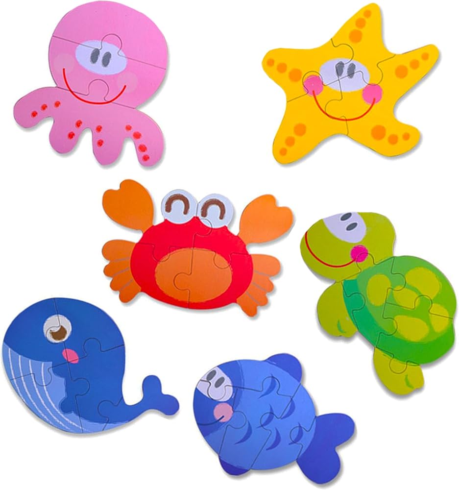 My First Wooden Sea Animals Jigsaw Puzzle Set – 5-in-1 Educational Tin Box