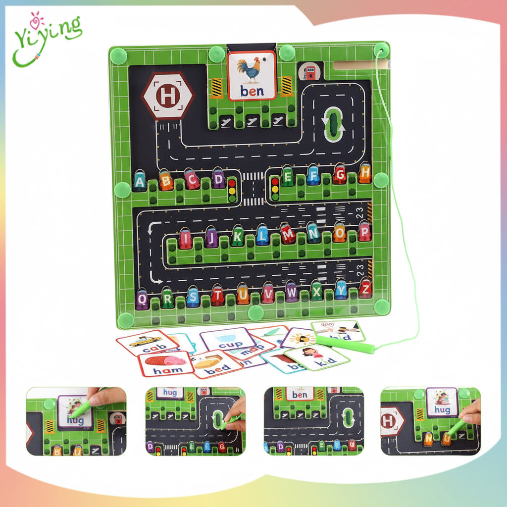 Montessori Wooden Magnetic Color & Alphabet Maze Board – Educational Toy for Kids