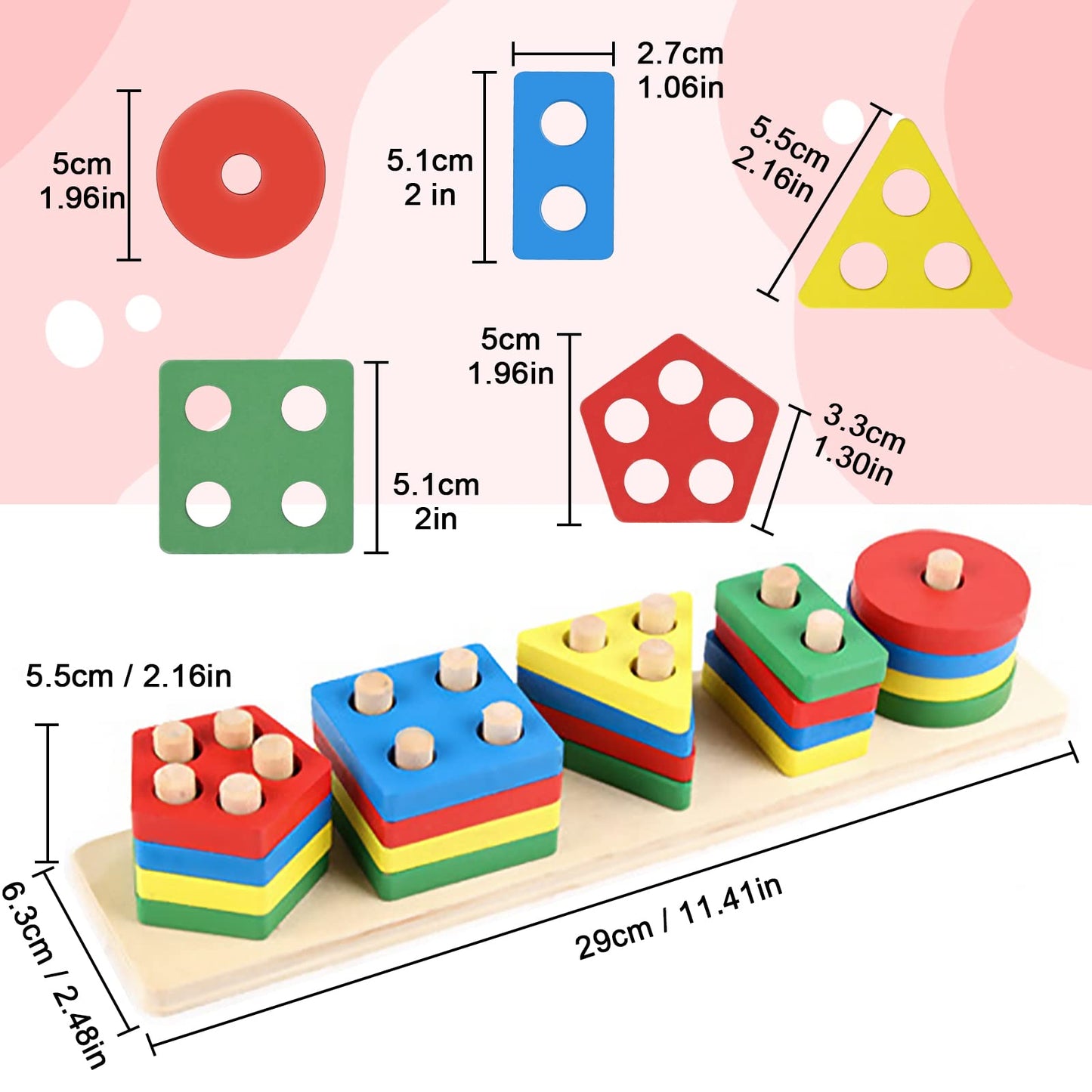 Wooden Geometric Shapes Sorting And Stacking Montessori toy