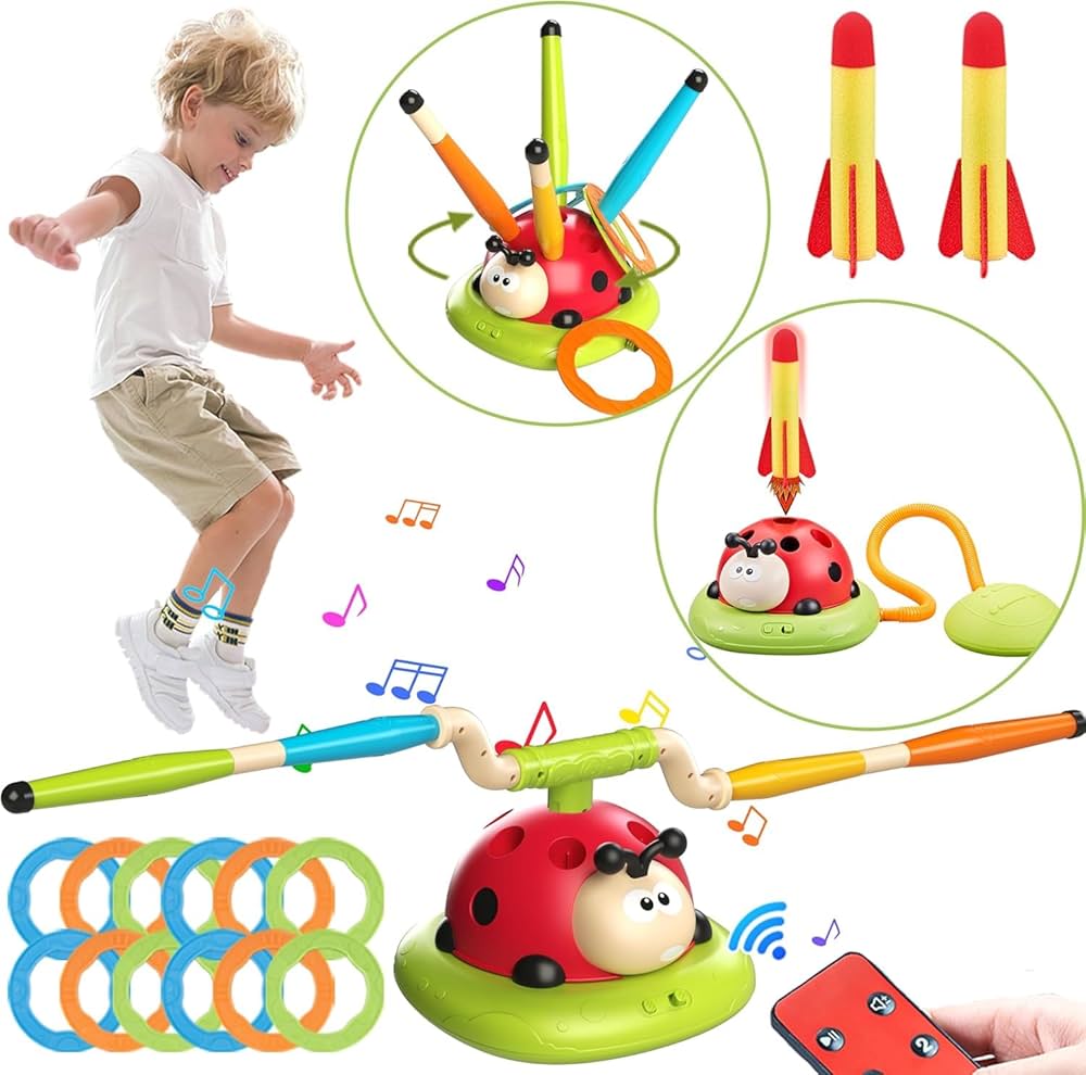 3-in-1 Sports Toy – Jump Rope, Target Throw & Rocket Launcher (Ladybug)