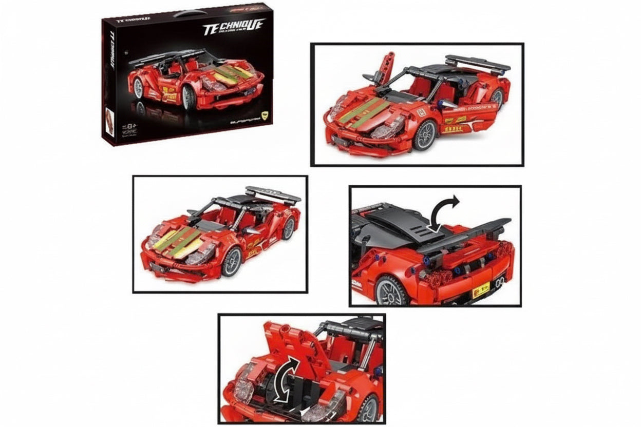 Technical Red Sports Racer – 471-Piece Pull-Back Building Set