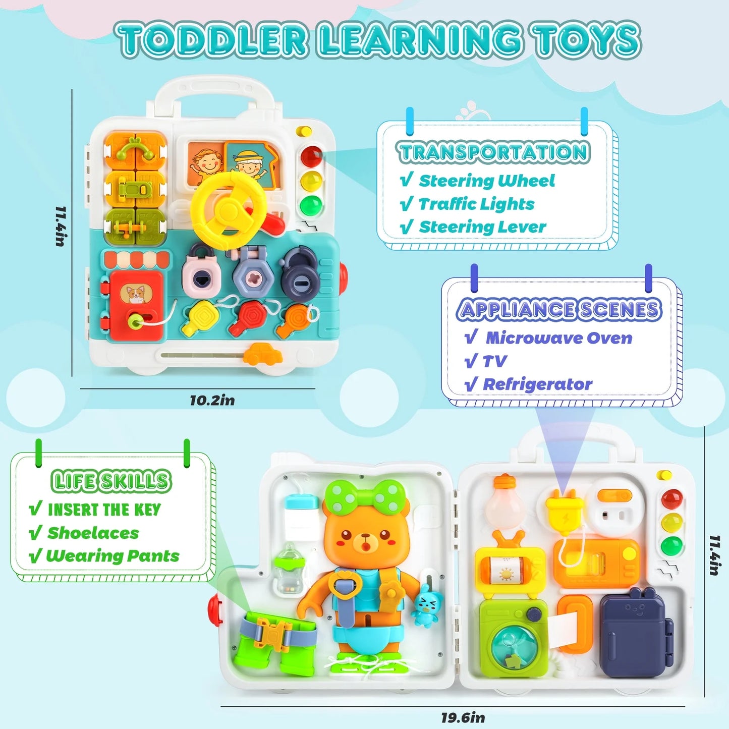 Montessori Busy Board Puzzle Book for Toddlers – Sensory Activity Board