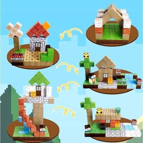 Minecraft-Style "Magnetic Cube - Free to Build" 3D Interactive Building Blocks Set (Ages 3+ Years)