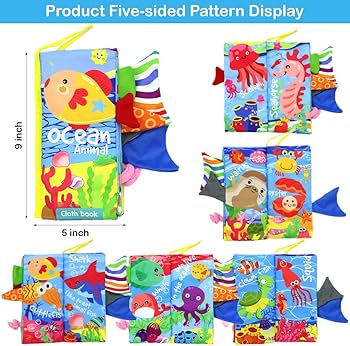 3D Baby Cloth Book – Ocean Animals Sensory Soft Book (6 Pages, Blue)