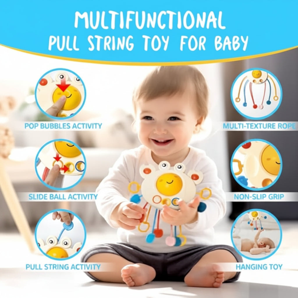 Baby Crab Pull String Sensory Montessori Toy for Toddlers (Ages 18m+)