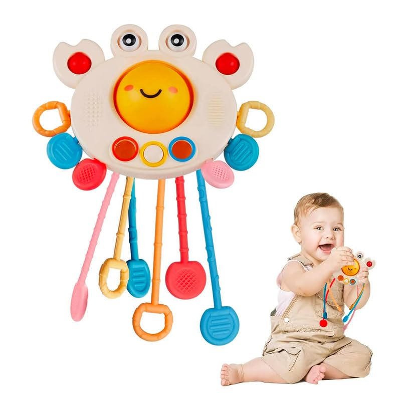 Baby Crab Pull String Sensory Montessori Toy for Toddlers (Ages 18m+)