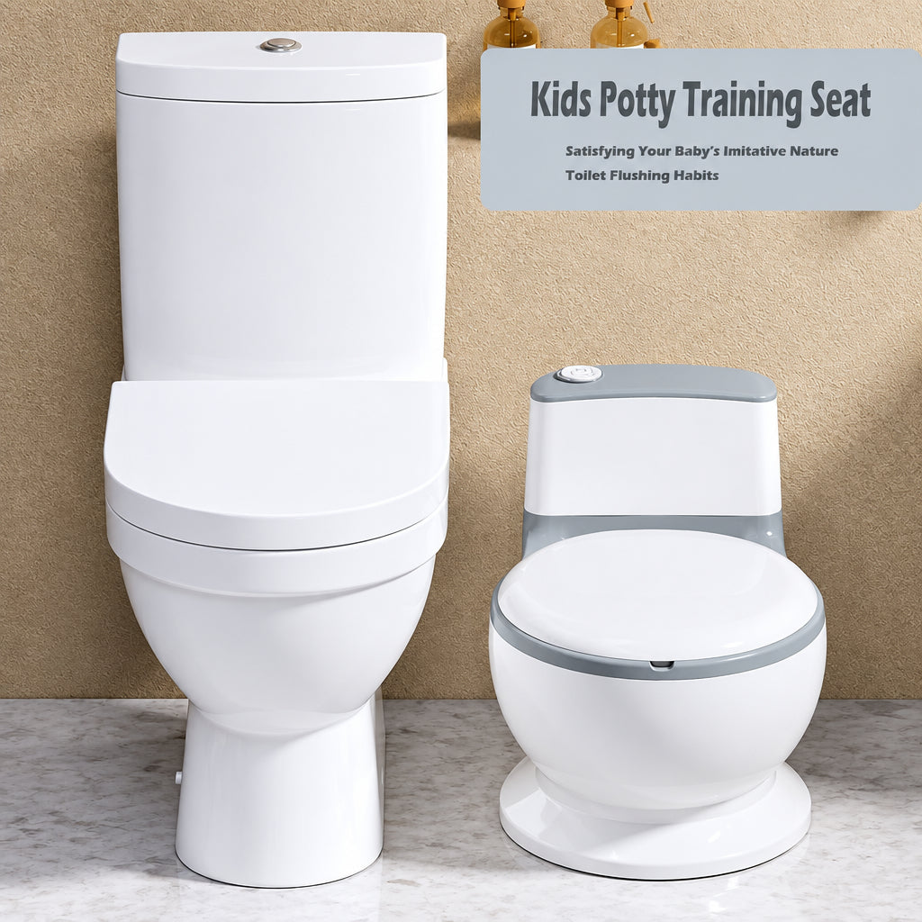 Realistic Toddler Potty Training Toilet with Soft PU Cushion Seat & Removable Waste Basin
