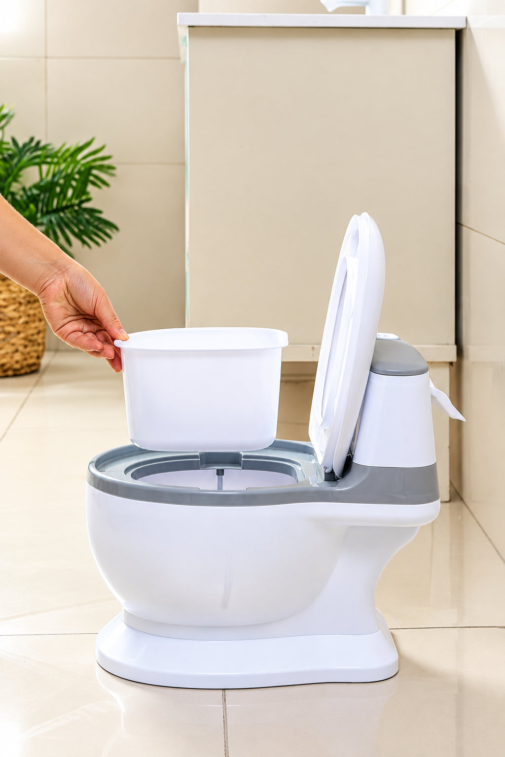 Realistic Toddler Potty Training Toilet with Soft PU Cushion Seat & Removable Waste Basin