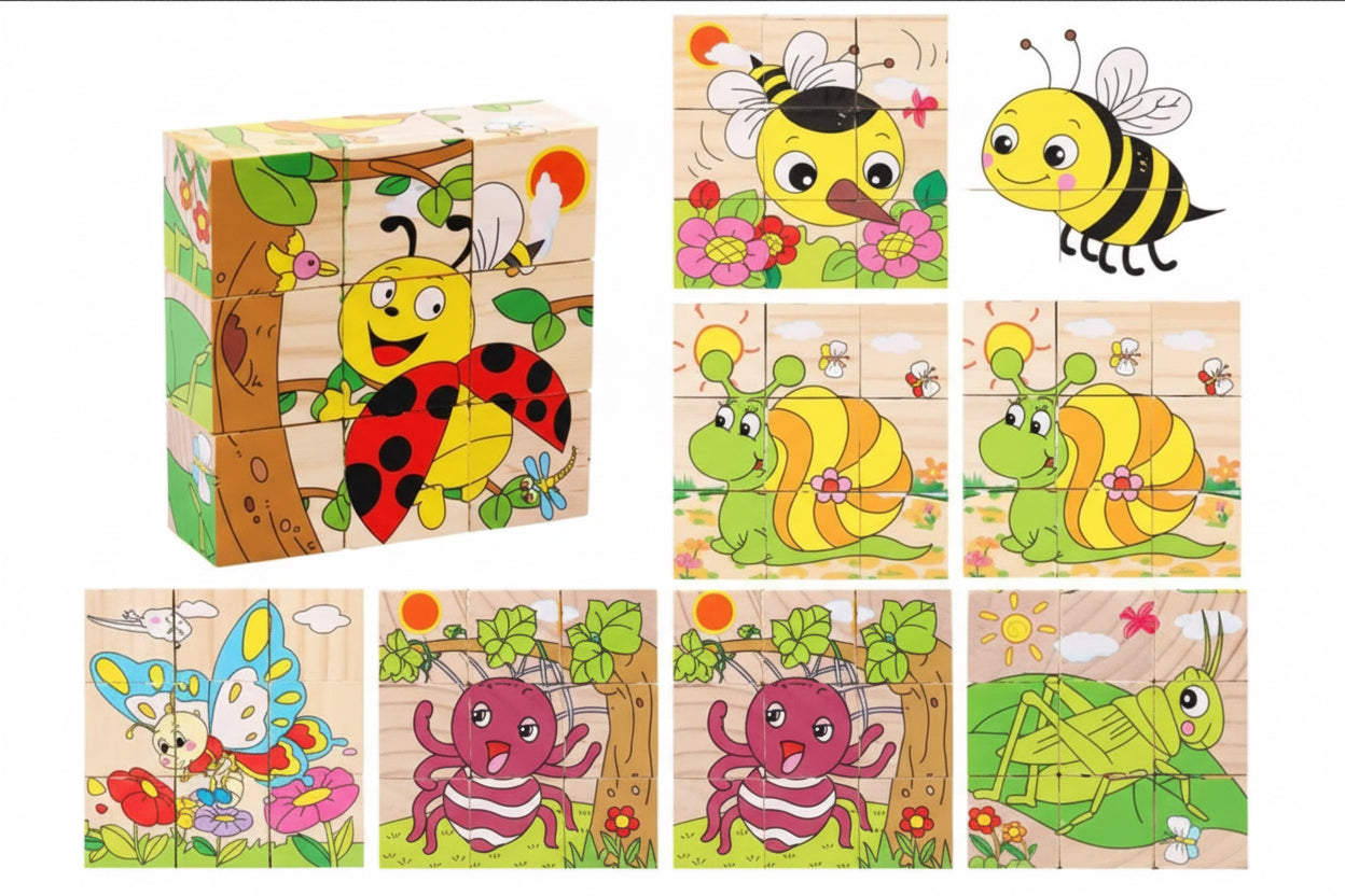 Animals Cube Puzzle – 9-Piece Wooden Block Puzzle (Ages 2+)
