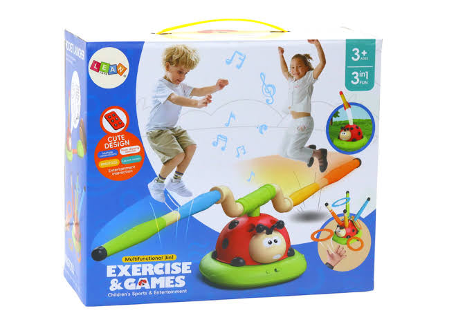 3-in-1 Sports Toy – Jump Rope, Target Throw & Rocket Launcher (Ladybug)