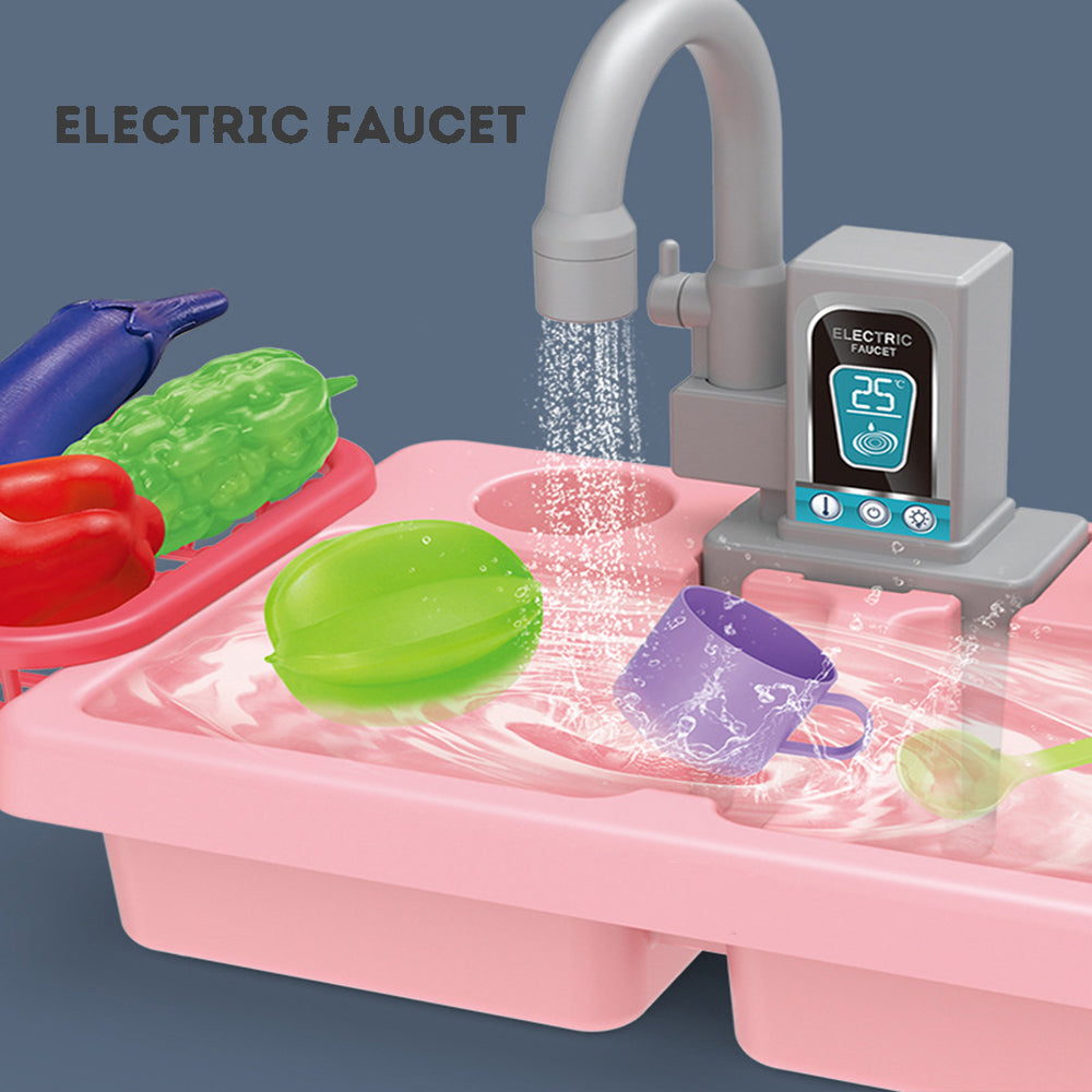 Kids Electric Play Dishwasher & Sink Toy Set with Running Water – 19 Pieces